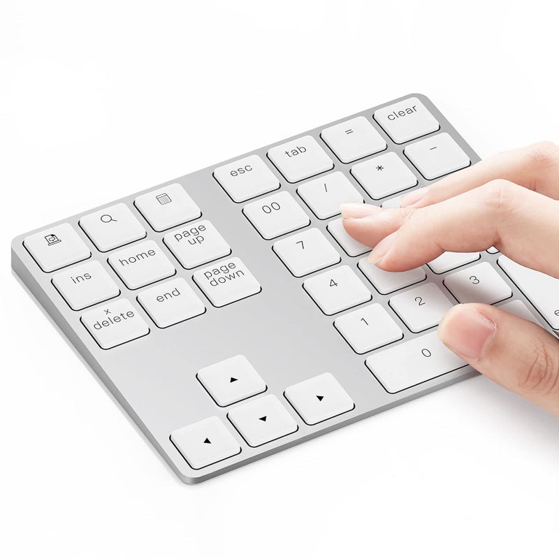 Lekvey Bluetooth Number Pad, Aluminum Rechargeable Wireless Numeric Keypad Slim 34-Keys External Numpad Keyboard Data Entry for Laptop, MacBook, MacBook Air/Pro, iMac, Windows, Surface Pro - Silver - Image 1